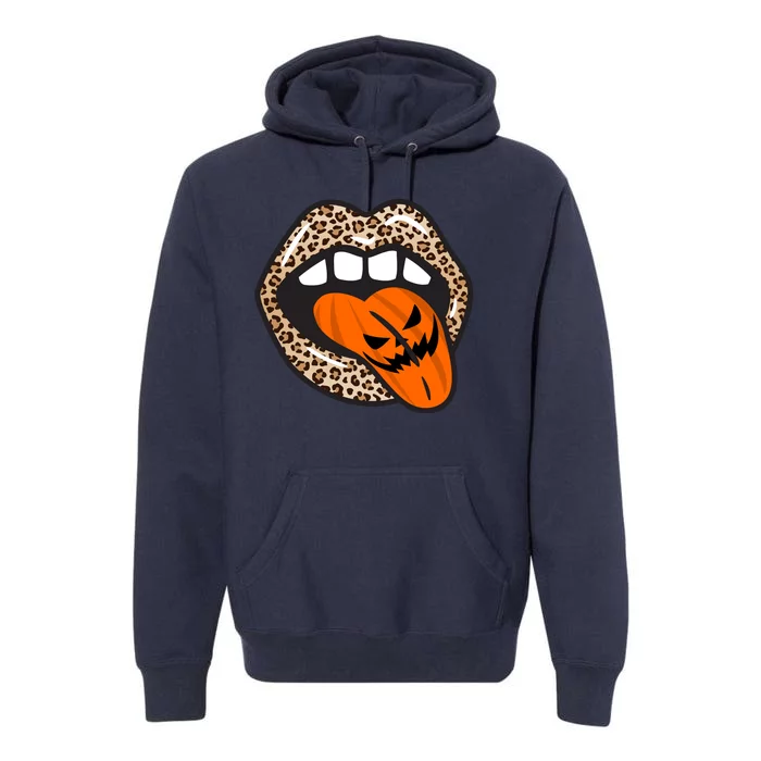 Halloween Cheetah Lips Pumpkin Premium Hoodie