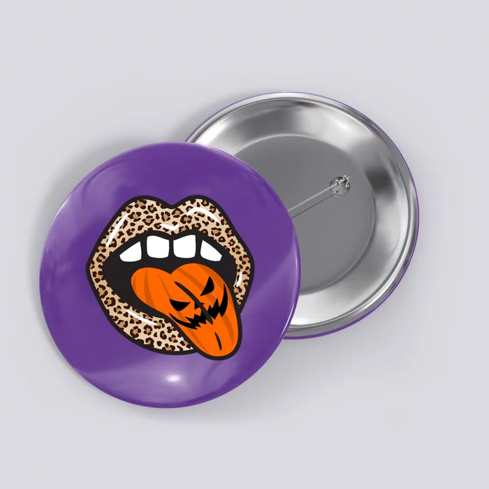 Halloween Cheetah Lips Pumpkin Button