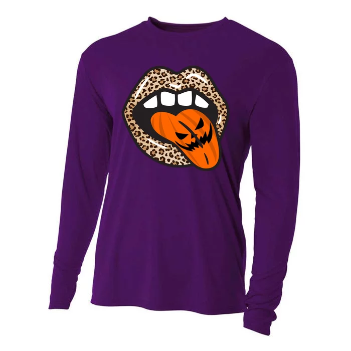 Halloween Cheetah Lips Pumpkin Cooling Performance Long Sleeve Crew