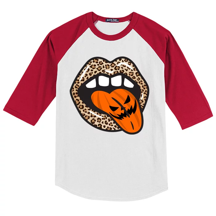 Halloween Cheetah Lips Pumpkin Kids Colorblock Raglan Jersey