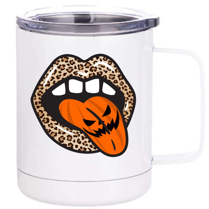 Halloween Cheetah Lips Pumpkin Front & Back 12oz Stainless Steel Tumbler Cup