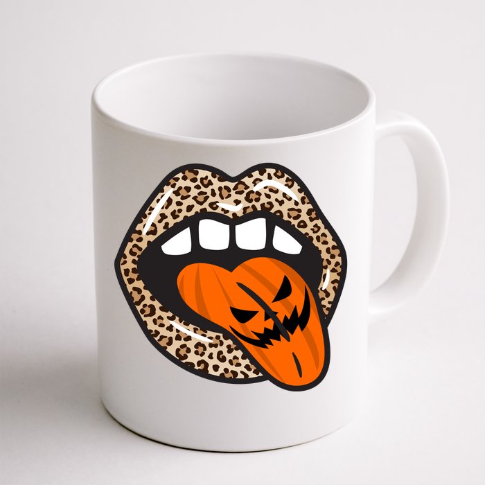 Halloween Cheetah Lips Pumpkin Front & Back Coffee Mug