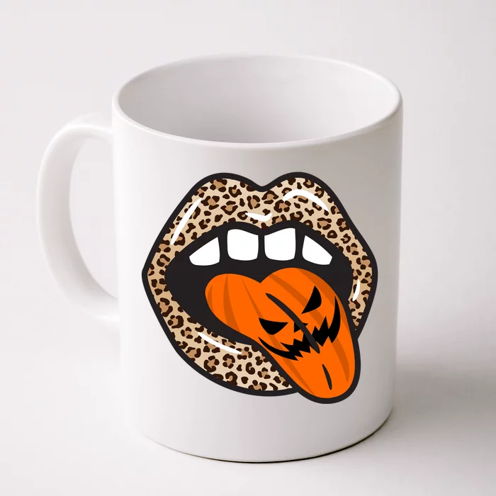 Halloween Cheetah Lips Pumpkin Front & Back Coffee Mug