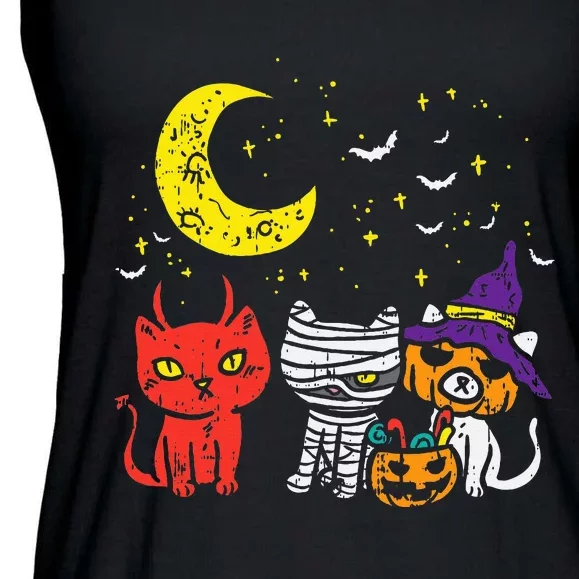 Halloween Cat Lover Gift Adorable Kitten Mummy Pumpkin Devil Ladies Essential Flowy Tank