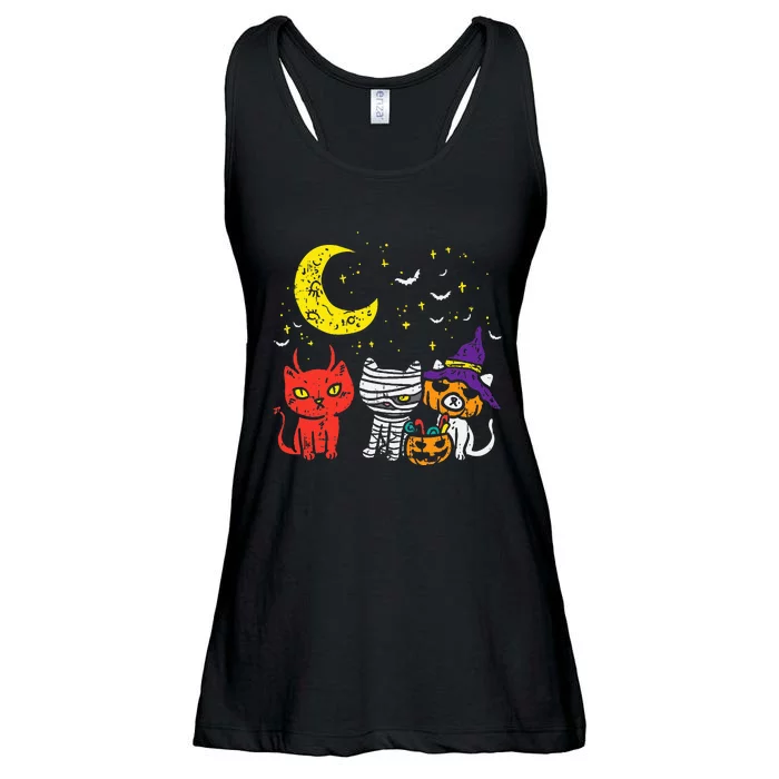 Halloween Cat Lover Gift Adorable Kitten Mummy Pumpkin Devil Ladies Essential Flowy Tank