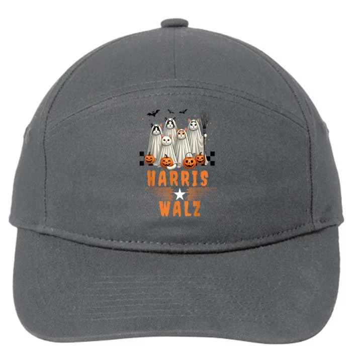 Halloween Cat Lovers Harris Waltz 2024 Vice President Gift 7-Panel Snapback Hat