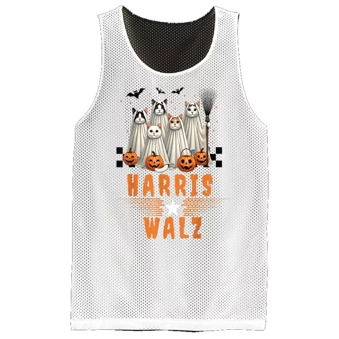 Halloween Cat Lovers Harris Waltz 2024 Vice President Gift Mesh Reversible Basketball Jersey Tank