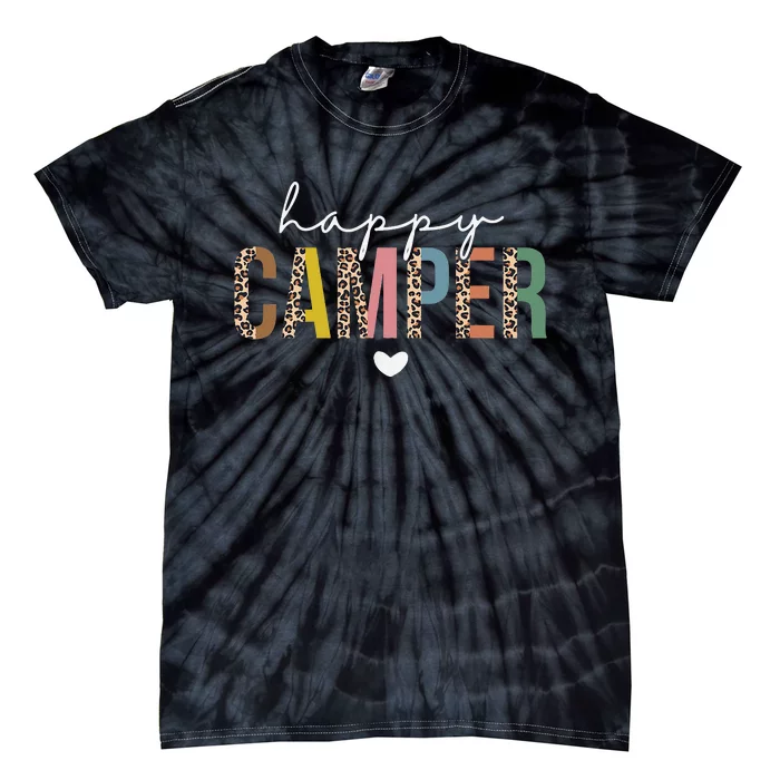 Happy Camper Leopard Camping Lover Outdoor Activities Camper Tie-Dye T-Shirt