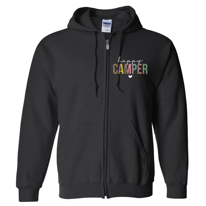 Happy Camper Leopard Camping Lover Outdoor Activities Camper Full Zip Hoodie