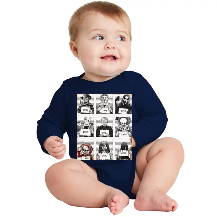 Halloween Creepy Legends Killer Mugshots Horror Fan Gifts Baby Long Sleeve Bodysuit