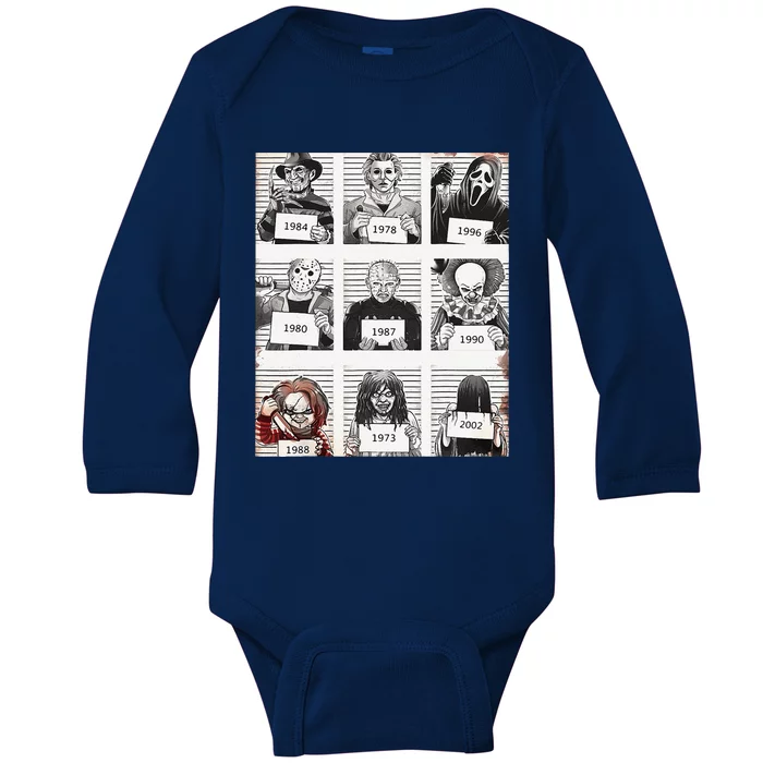 Halloween Creepy Legends Killer Mugshots Horror Fan Gifts Baby Long Sleeve Bodysuit