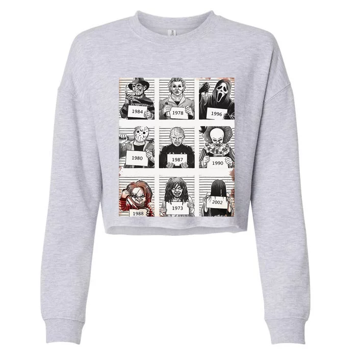 Halloween Creepy Legends Killer Mugshots Horror Fan Gifts Cropped Pullover Crew