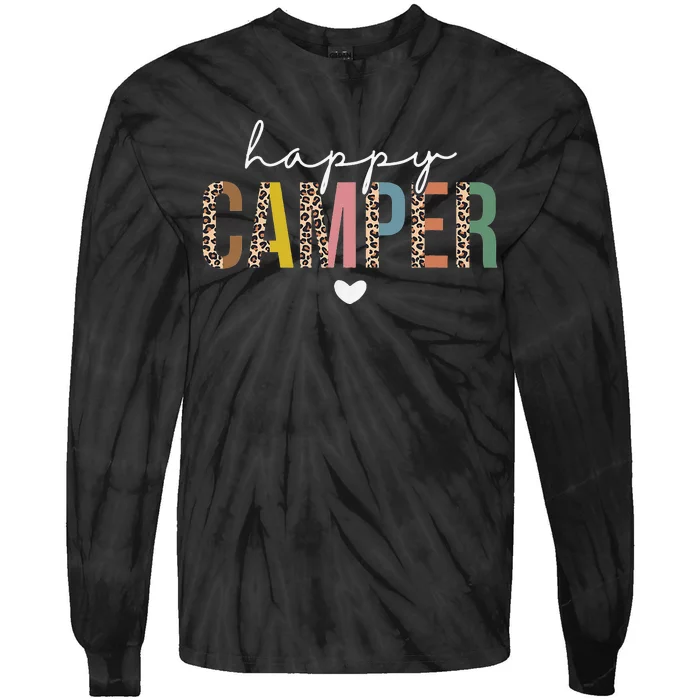 Happy Camper Leopard Camping Lover Tie-Dye Long Sleeve Shirt