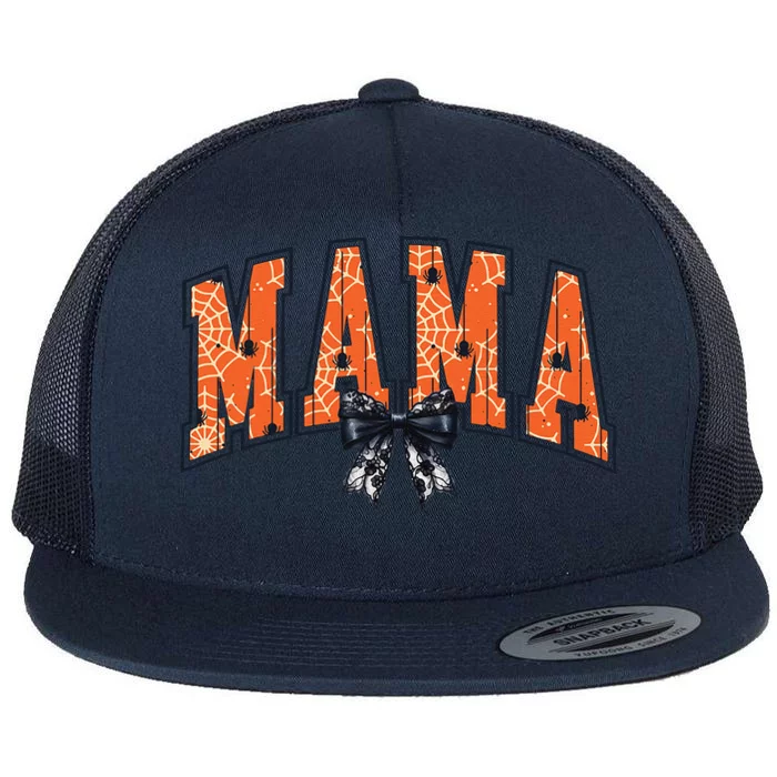 Halloween Coquette Mama Black Bow Gift For Halloween Flat Bill Trucker Hat