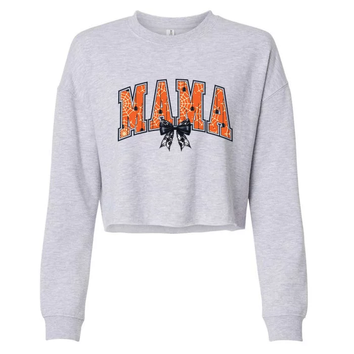 Halloween Coquette Mama Black Bow Gift For Halloween Cropped Pullover Crew