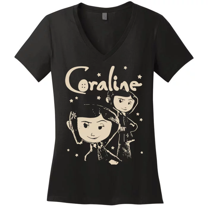 Horror Coraline Movie Women's V-Neck T-Shirt