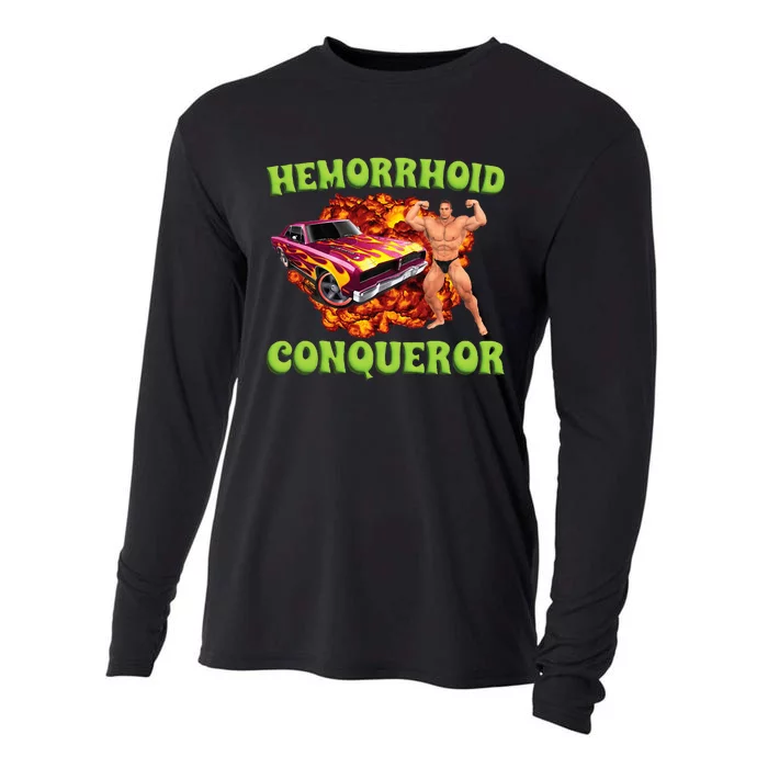 Hemorrhoid Conqueror Meme Weird Offensive Cringe Joke Cooling Performance Long Sleeve Crew