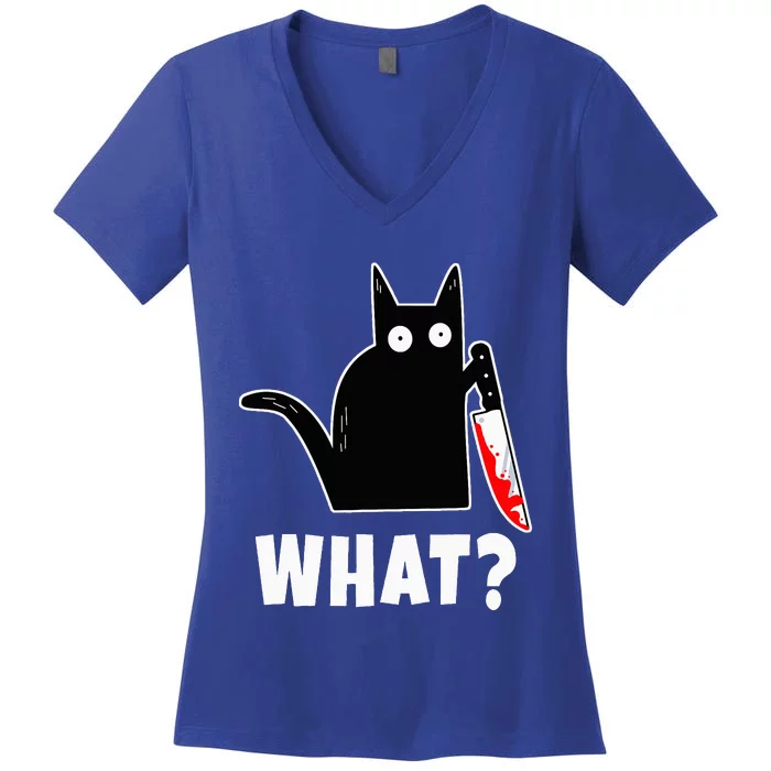 Halloween Costume Murderous Cat Bloody Knife Women's V-Neck T-Shirt