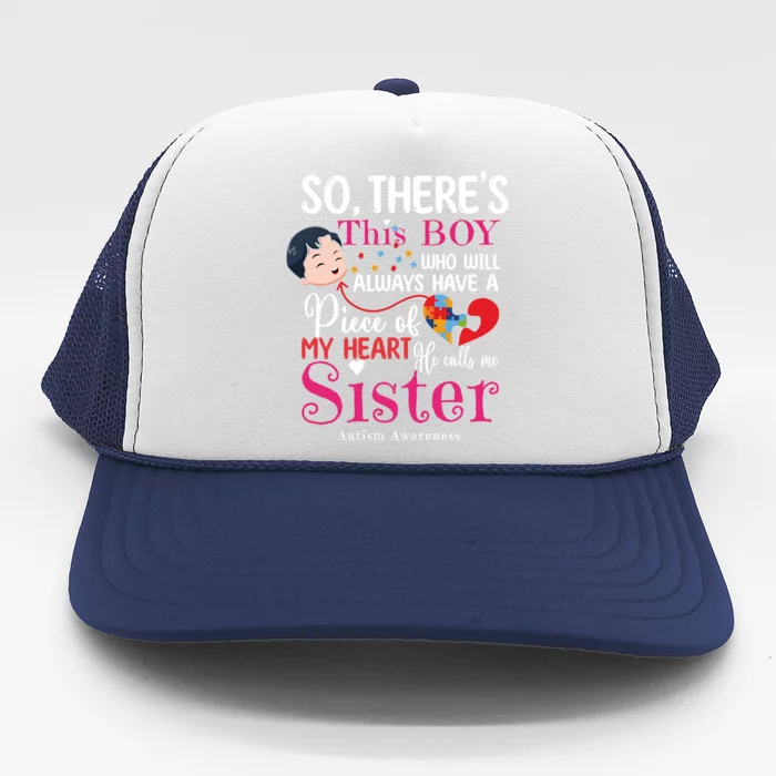 He Calls Me Sister April Blue Puzzle Love Autism Awareness Cool Gift Trucker Hat