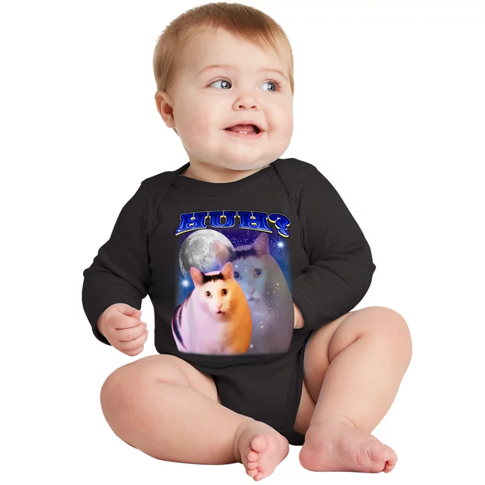 Huh Cat Meme Baby Long Sleeve Bodysuit