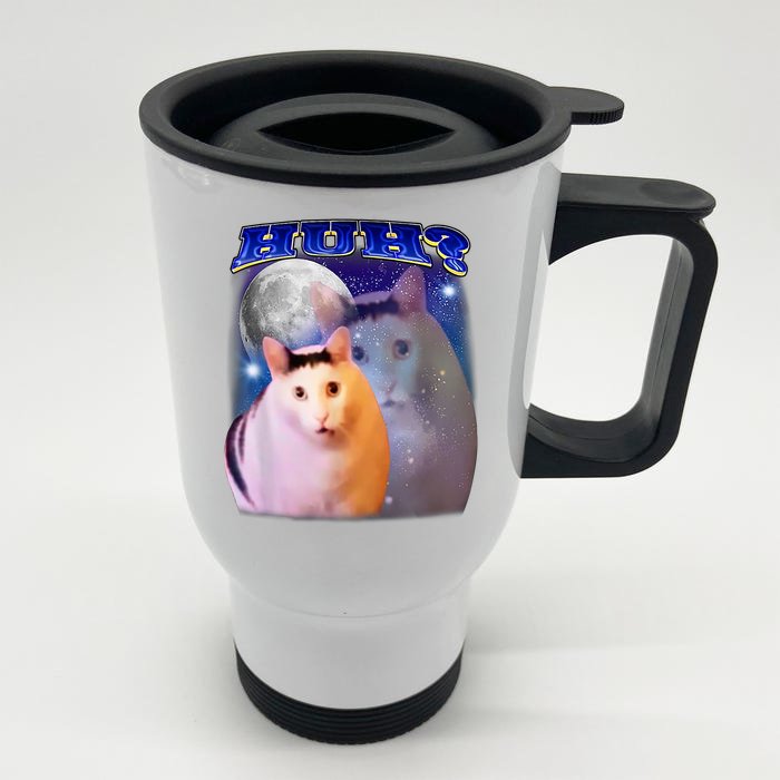 Huh Cat Meme Front & Back Stainless Steel Travel Mug