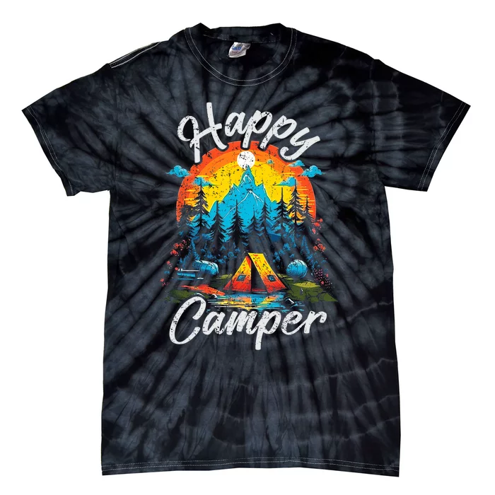 Happy Camper Mountain Forest Camping Happy Summer Camper Tie-Dye T-Shirt