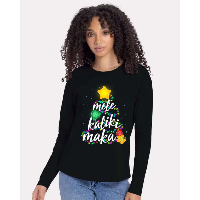 Hawaiian Christmas Mele Kaliki Maka Hibiscus Tree Womens Cotton Relaxed Long Sleeve T-Shirt