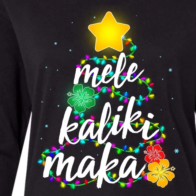 Hawaiian Christmas Mele Kaliki Maka Hibiscus Tree Womens Cotton Relaxed Long Sleeve T-Shirt