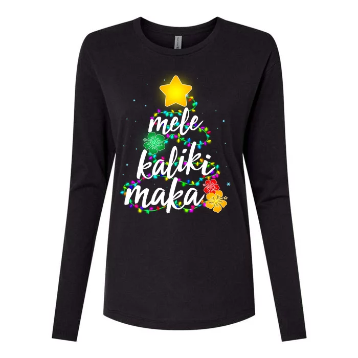 Hawaiian Christmas Mele Kaliki Maka Hibiscus Tree Womens Cotton Relaxed Long Sleeve T-Shirt