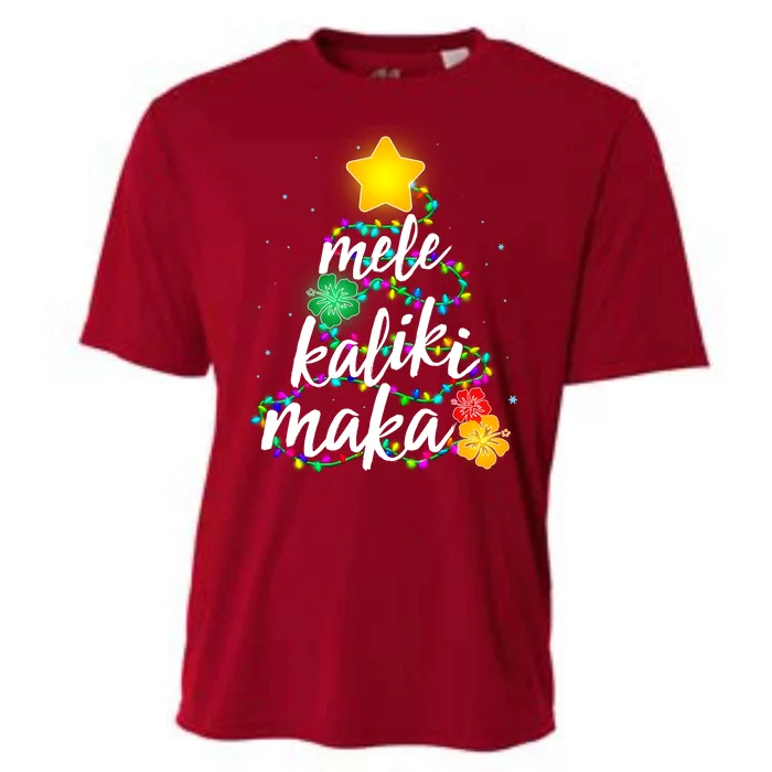 Hawaiian Christmas Mele Kaliki Maka Hibiscus Tree Cooling Performance Crew T-Shirt