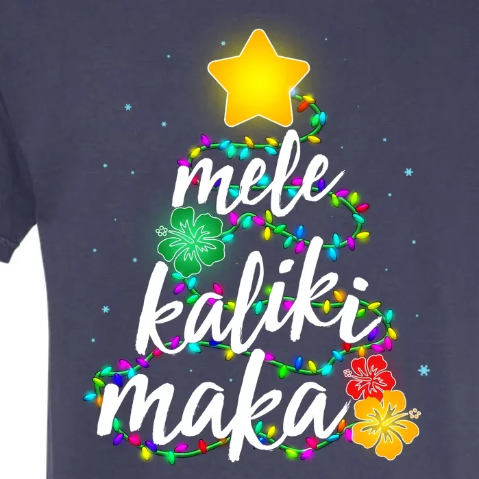 Hawaiian Christmas Mele Kaliki Maka Hibiscus Tree Garment-Dyed Heavyweight T-Shirt