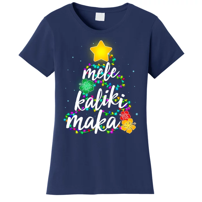 Hawaiian Christmas Mele Kaliki Maka Hibiscus Tree Women's T-Shirt