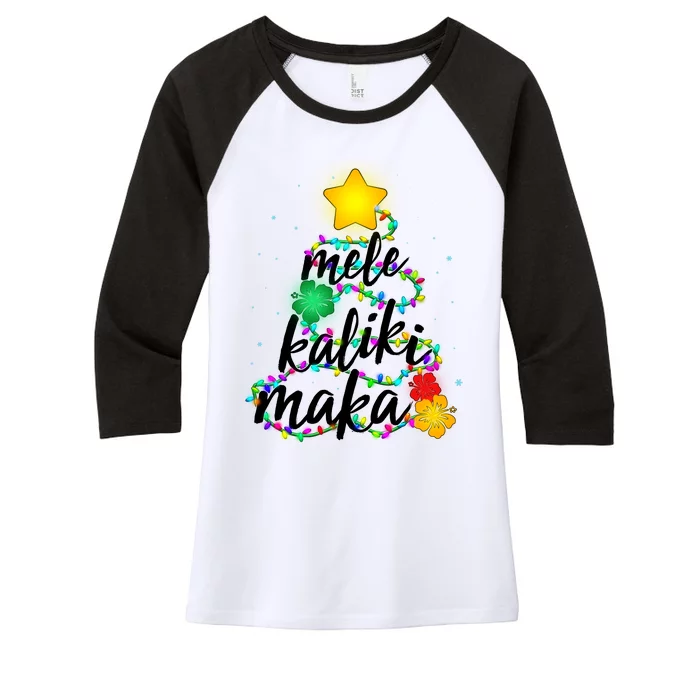 Hawaiian Christmas Mele Kaliki Maka Hibiscus Tree Women's Tri-Blend 3/4-Sleeve Raglan Shirt