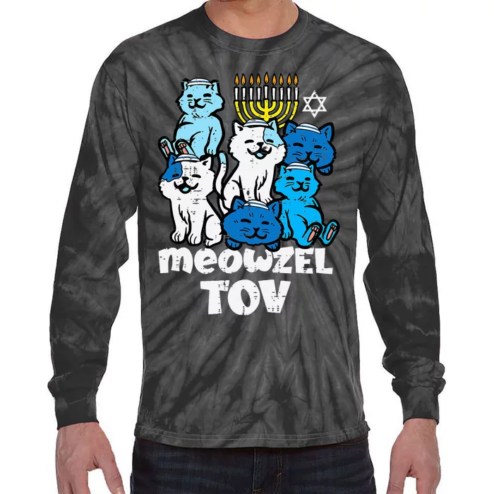 Hanukkah Cats Meowzel Tov Chanukah Jewish Tie-Dye Long Sleeve Shirt