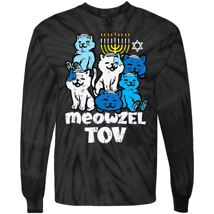 Hanukkah Cats Meowzel Tov Chanukah Jewish Tie-Dye Long Sleeve Shirt