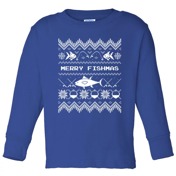 Happy Christmas Merry Fishmas Fishing Gift Idea Cool Gift Toddler Long Sleeve Shirt