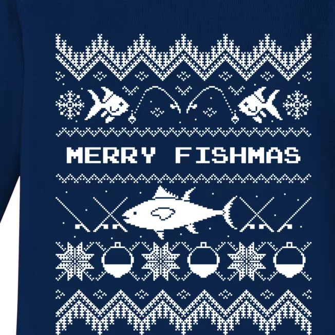 Happy Christmas Merry Fishmas Fishing Gift Idea Cool Gift Baby Long Sleeve Bodysuit