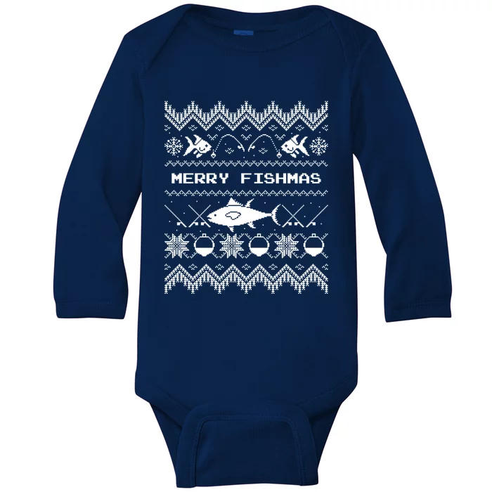 Happy Christmas Merry Fishmas Fishing Gift Idea Cool Gift Baby Long Sleeve Bodysuit