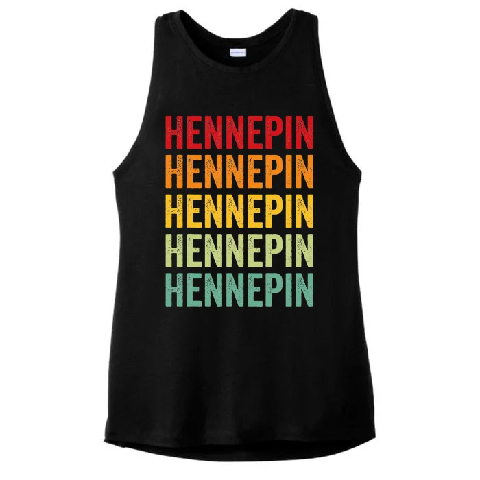 Hennepin County Minnesota Rainbow Text Design Ladies Tri-Blend Wicking Tank