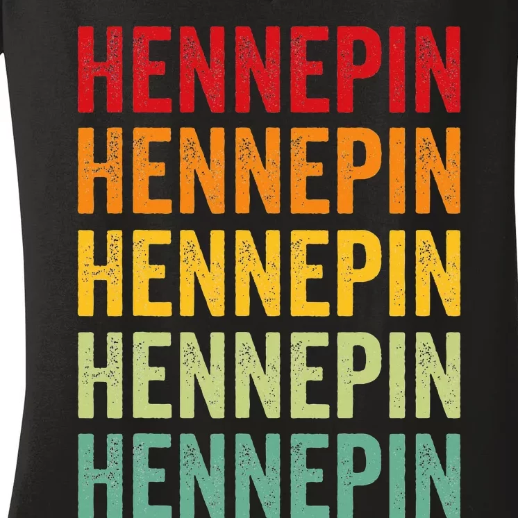 Hennepin County Minnesota Rainbow Text Design Women's V-Neck T-Shirt