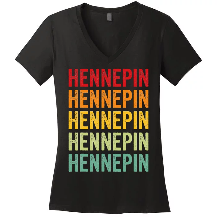 Hennepin County Minnesota Rainbow Text Design Women's V-Neck T-Shirt