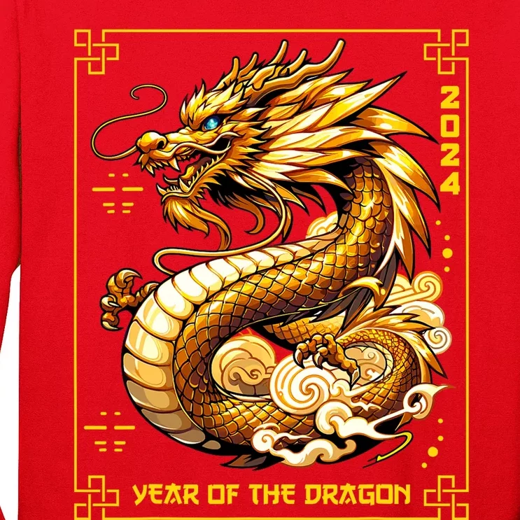 Happy Chinese New Year 2024 Lunar New Year Dragon Red Long Sleeve Shirt