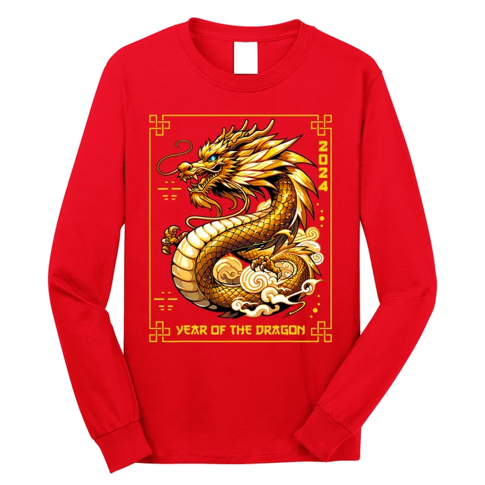 Happy Chinese New Year 2024 Lunar New Year Dragon Red Long Sleeve Shirt