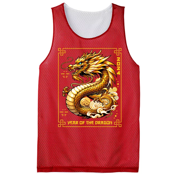 Happy Chinese New Year 2024 Lunar New Year Dragon Red Mesh Reversible Basketball Jersey Tank