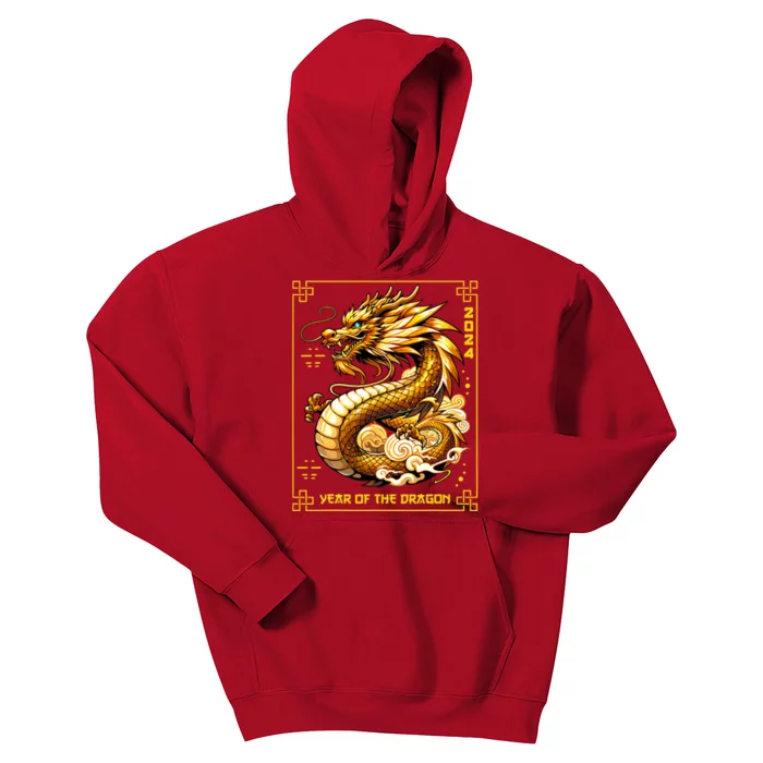 Happy Chinese New Year 2024 Lunar New Year Dragon Red Kids Hoodie