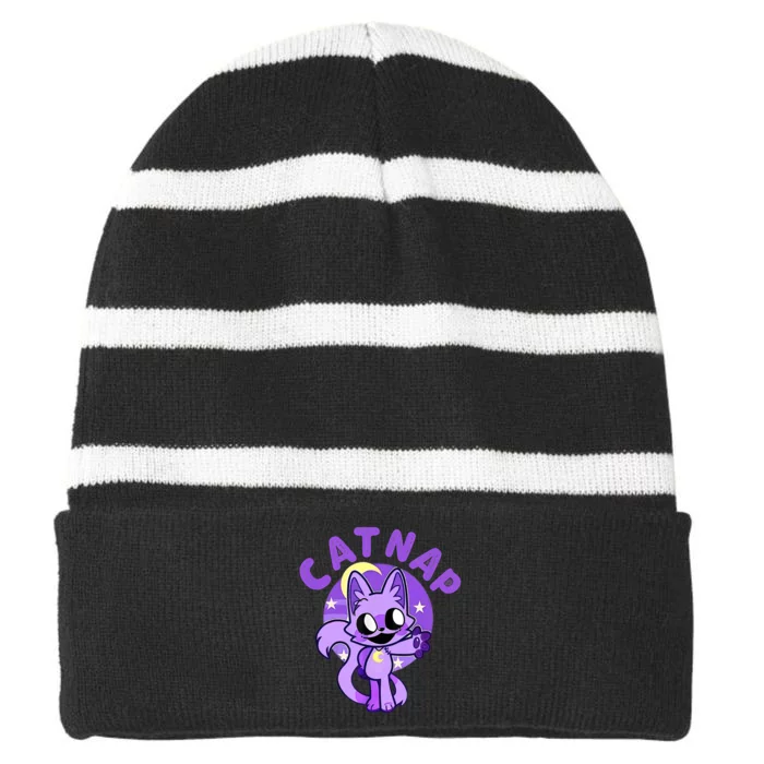 Hi Cats Nap Lover Funny Cat Cat Lover Striped Beanie with Solid Band