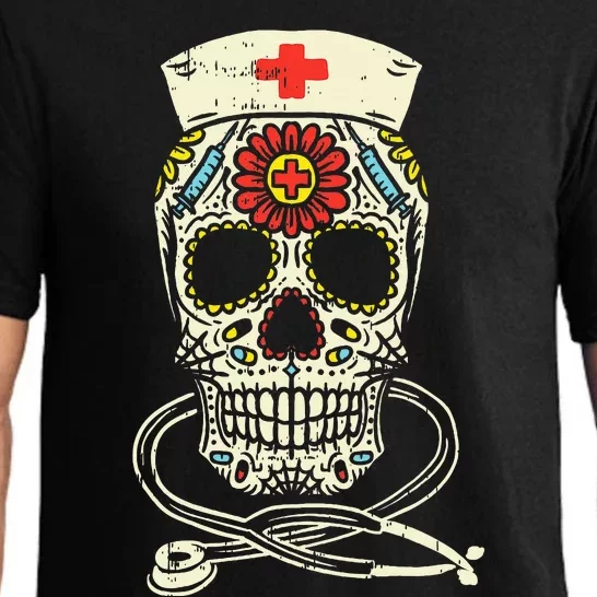 Halloween Costume Nurse Sugar Skull Stethoscope RN Medical Pajama Set