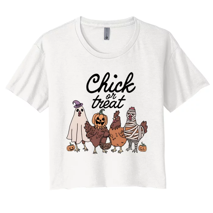 Halloween Chick Or Treat Funny Chicken Lover Women's Crop Top Tee