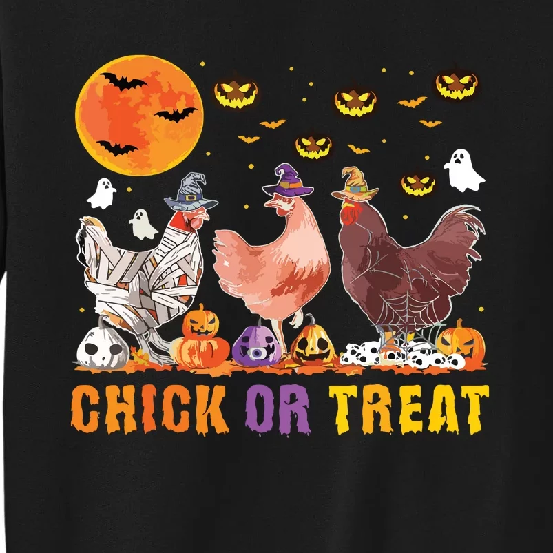 Halloween Chick Or Treat Pumpkin Chicken Girl Farmer Tall Sweatshirt