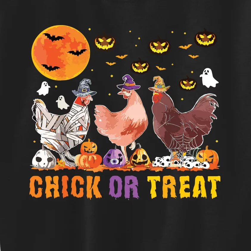 Halloween Chick Or Treat Pumpkin Chicken Girl Farmer Kids Sweatshirt